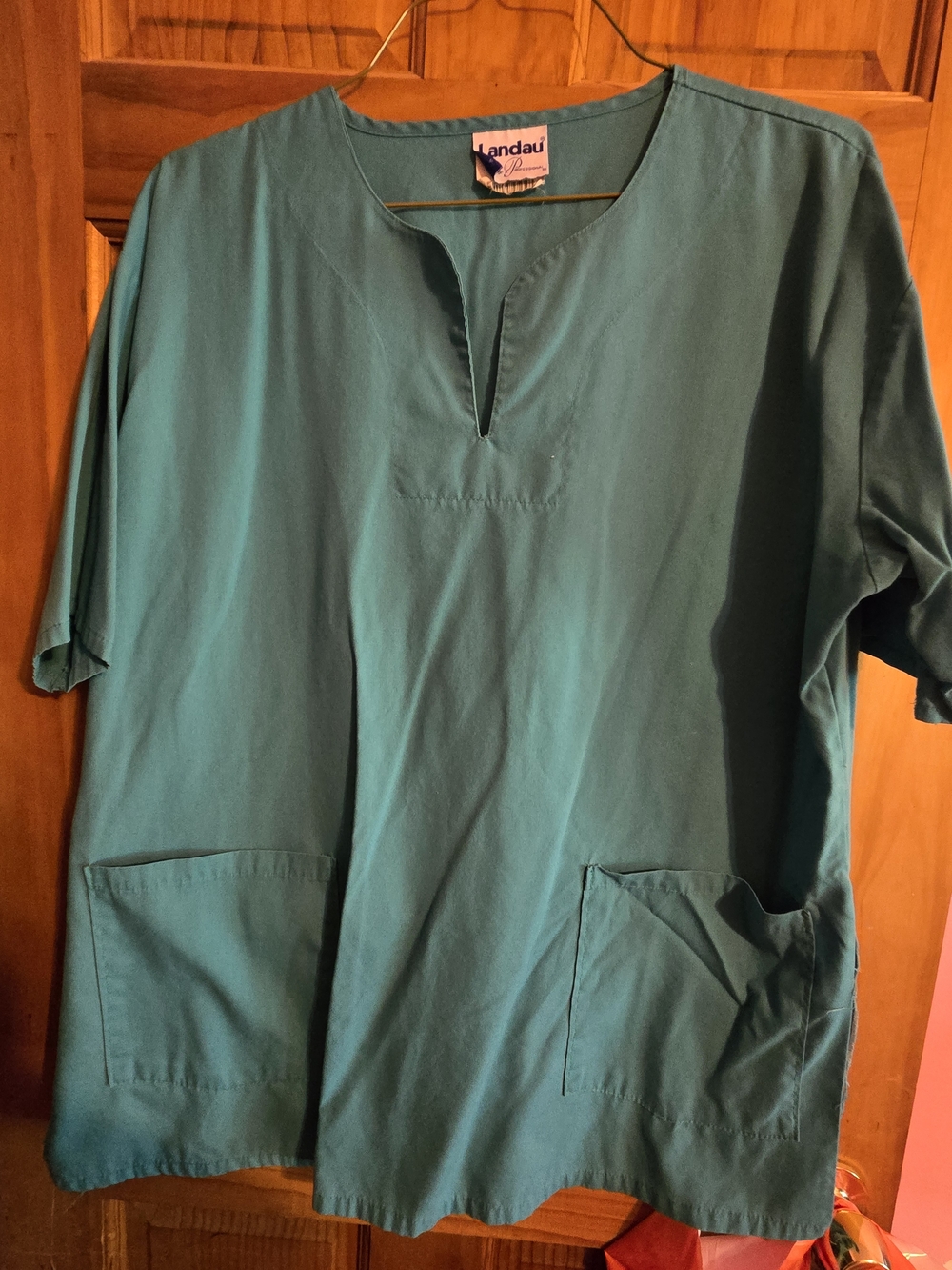 Landau Teal Short-Sleeve Scrub Top with Front Pockets